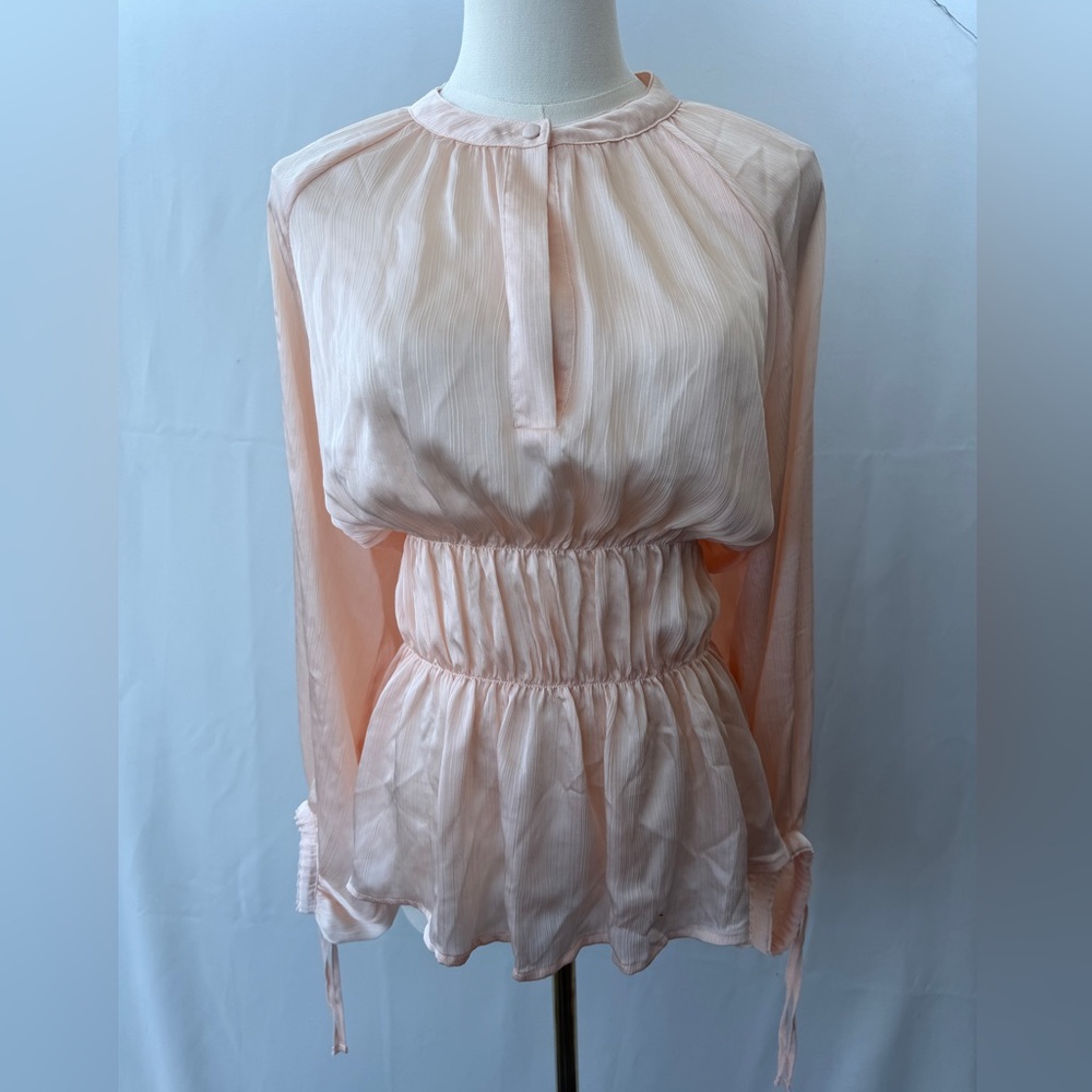 Ryegrass Blush Pink Smocked Peplum Blouse XL | Boho Romantic Long Sleeve Top